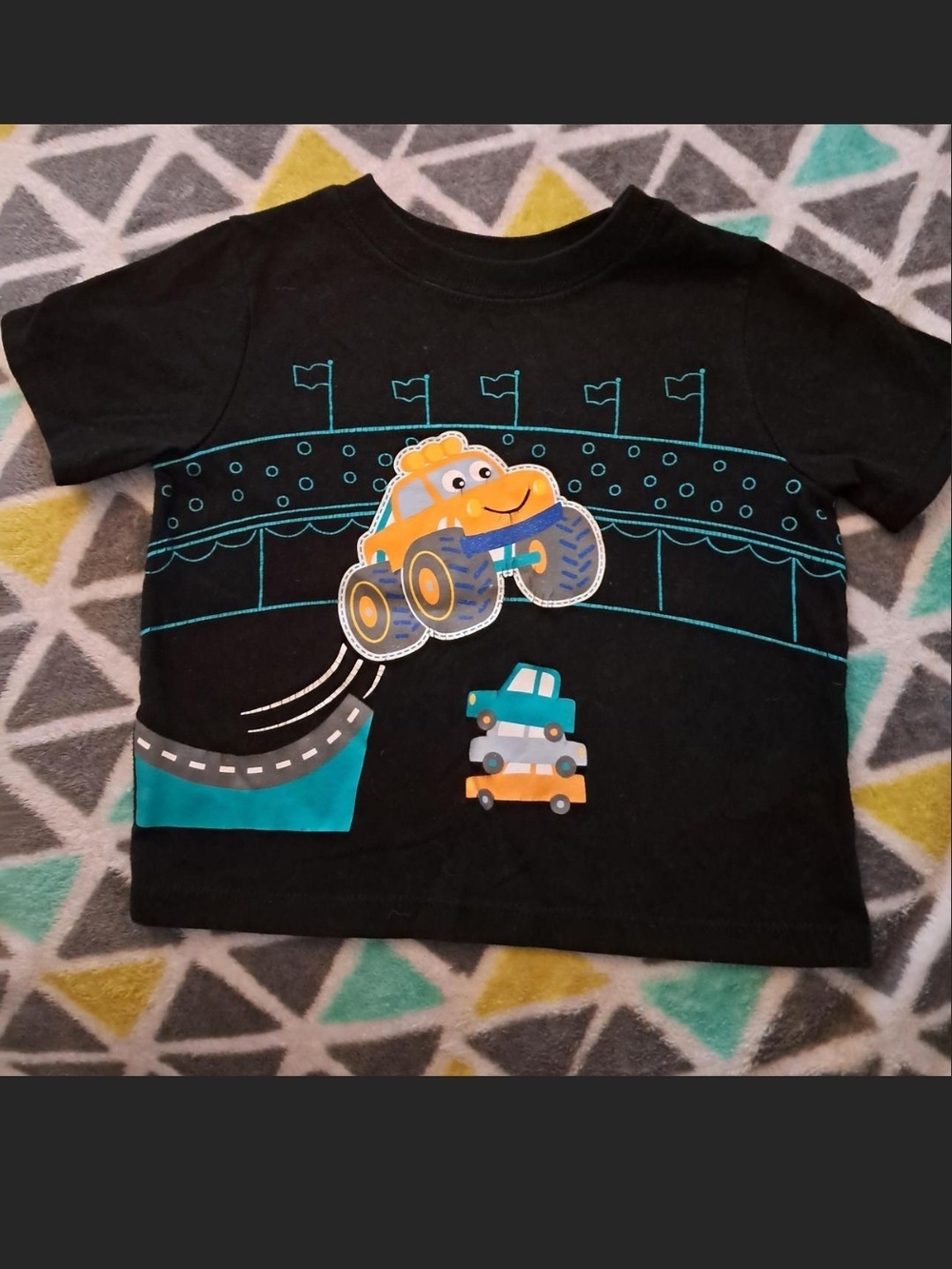 Garanimals Black Tee with Orange Monster Truck and Teal Accents